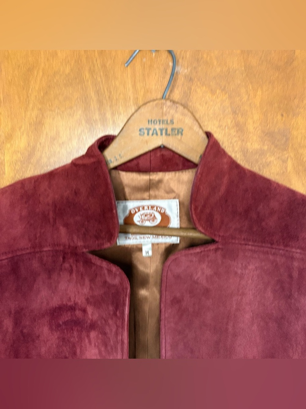 Overland Sheepskin Co Vintage 70s Red Burgundy Leather Suede Open Front Jacket - Picture 6 of 15